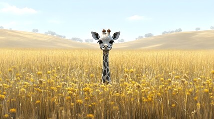 Charming Watercolor Illustration of a Cute Giraffe in a Field