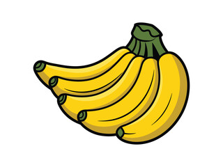 Golden Yellow Banana Bunch, Ripe Cartoon Fruit Illustration