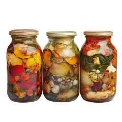 Colorful Pickled Vegetables in Jars for Healthy Eating and Home Preservation on transparent background