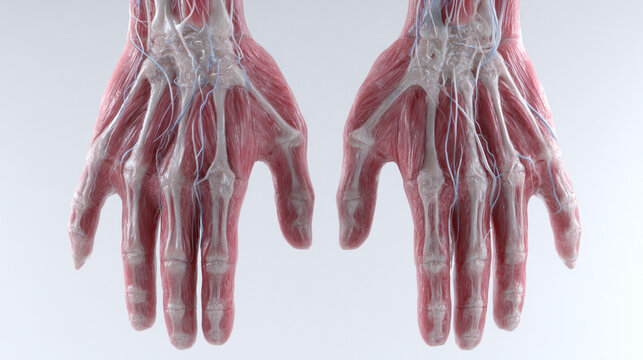 Hand anatomy dorsal and palmar views real.