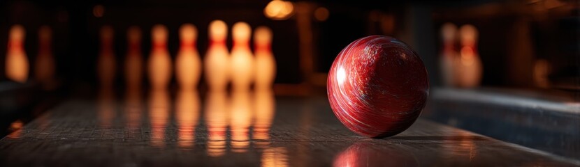 Bowling alley with ball and pins