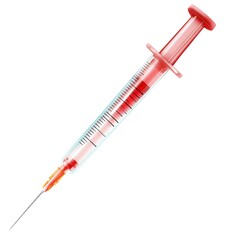Fototapeta premium A realistic illustration of a medical syringe filled with red liquid, ready for injection