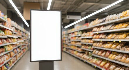 Blank Advertising Billboard Mockup in Supermarket Aisle for Marketing Campaign Promotion, Ready for Design Insertion, Promote Products and Services Effectively