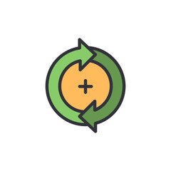Green Circular Arrows Symbolizing Reloading With Plus Sign In Center
