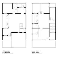 Black and White floor plan of a modern unfurnished house for your design. Suburban house vector blueprint. Architectural background.