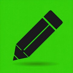 Simple black pencil icon on vibrant green background