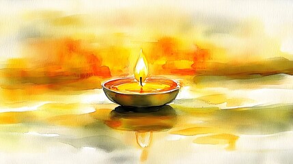 Single Burning Candle Casting Warm Ethereal Glow in Soft Light