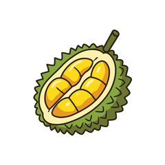 Fototapeta premium Cartoon Durian Fruit Halved with Yellow Pods Illustration
