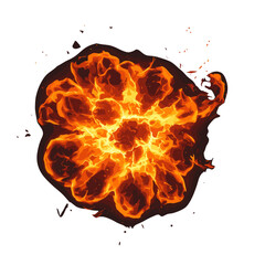 Explosive fireball with flames and smoke against a white background  
