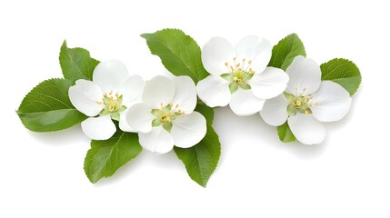 Delicate White Apple Blossoms Surrounded by Fresh Green Leaves