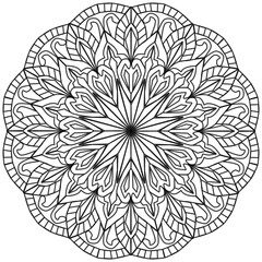 Mandala 374, ethnic, swirl pattern, object isolated on white background. Coloring page 433, hand drawn, vector.