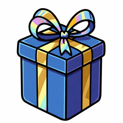 Obraz premium Vibrant Blue Gift Box with Gold Ribbons and Iridescent Bow - Celebration, Holiday, and Surprise