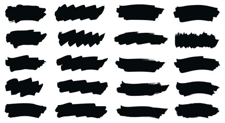Collection of black paint brush strokes on white background vector illustration