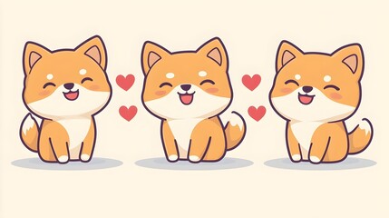 Cute Shiba Inu Dog Character in Various Poses with Smiles