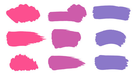 Colorful brush stroke set in pink and purple hues vector illustration