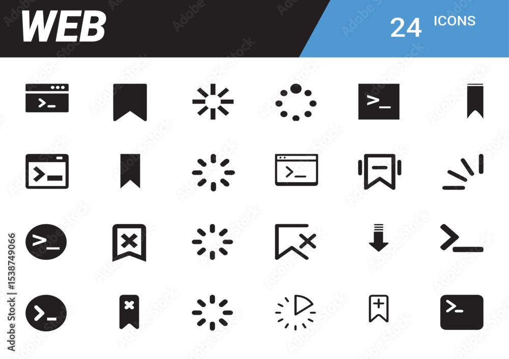 Poster digital web icons: a sleek set of web icons, meticulously designed in a clean, minimalist style, rep