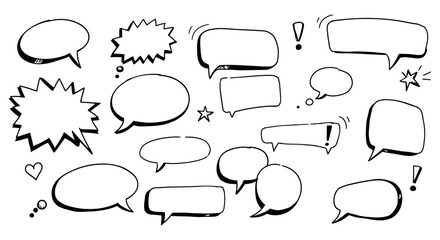 Naklejka premium Variety of blank comic speech bubbles and symbols in black and white vector illustration