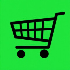 Simple black shopping cart icon on vibrant green background (2)