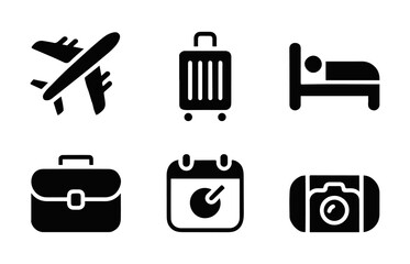 Travel and Tourism Icons Set. Airport, Luggage, and illustration.
