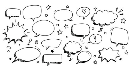 Creative collection of hand-drawn speech and thought bubbles with various shapes and designs vector illustration