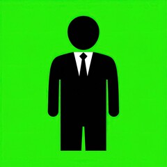 Simple black silhouette of a person in a suit and tie on a bright green background