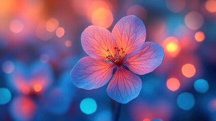 Glowing pink flower with bokeh background.