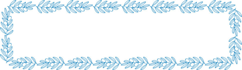 Obraz premium Mediterranean blue olive branch rectangular border banner line art style
