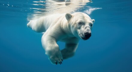 Obraz premium majestic polar bear swimming underwater in arctic blue environment with serene elegance