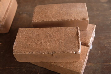 coco bricks. Blocks made from coconut fiber peat that are used as a planting medium.