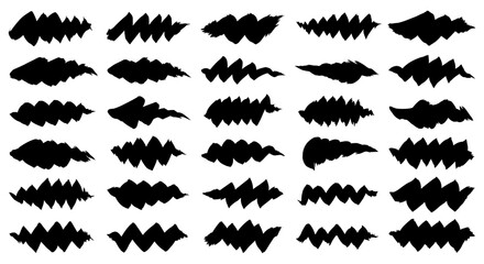 Abstract black waveforms on white background: unique shapes and patterns vector illustration