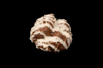 Profiteroles with coconut cream on a black background.