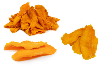 Tasty sugar mango slices background. Top view.
