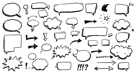 Obraz premium Hand-drawn speech bubbles and arrows: creative communication elements vector illustration