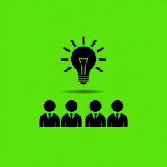 Team illuminated by a lightbulb idea
