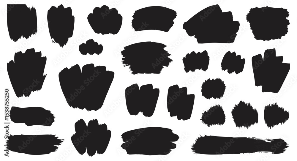 Poster set of various black ink brush stroke shapes and textures in vector format vector illustration