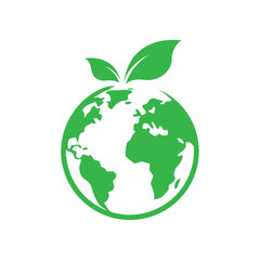 Green Globe with Leaves Eco Friendly Earth Icon leaf