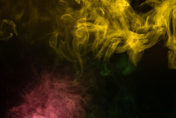 Green and pink steam on a black background.