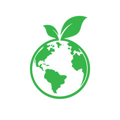 Green Globe with Leaves Eco Friendly Planet Earth Icon