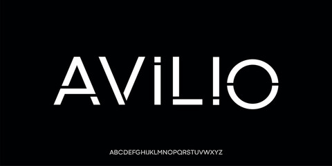 Futuristic and elegant style alphabet display font vector illustration. Clean cut letter abstract typography and unique geometric style.