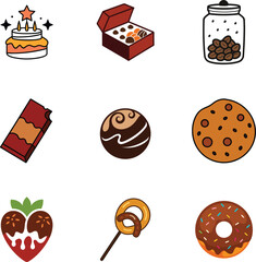 Chocolate Bar Icon Set in Vector Art Style.