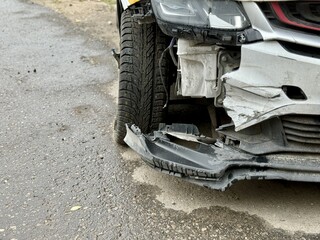 Car is severely damaged following a collision and road accident incident recently. This image...