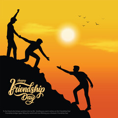Happy international friendship day greeting card, back view of friends group. abstract vector illustration design