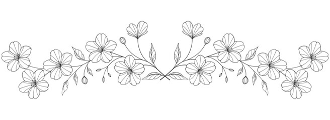 flower and leaves drawing. Vector hand drawn engraved floral card. Botanical, branch and flower Black ink sketch. Great for tattoo, invitations, greeting cards, decor