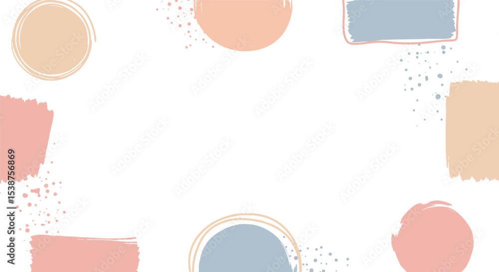 Poster abstract pastel brushstroke pattern with circles and rectangles on white background vector illustrat