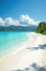 Fototapeta premium Tropical beach with white sand and turquoise water.