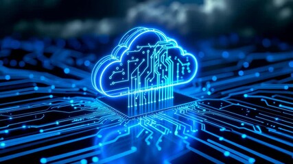 Video showing technology, cloud computing, and cybersecurity in a dynamic animation background motion - Powered by Adobe