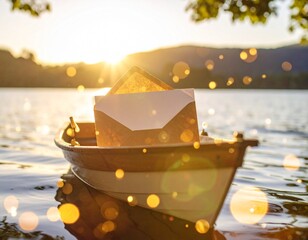Carta a Santa viajando en bote sobre lago