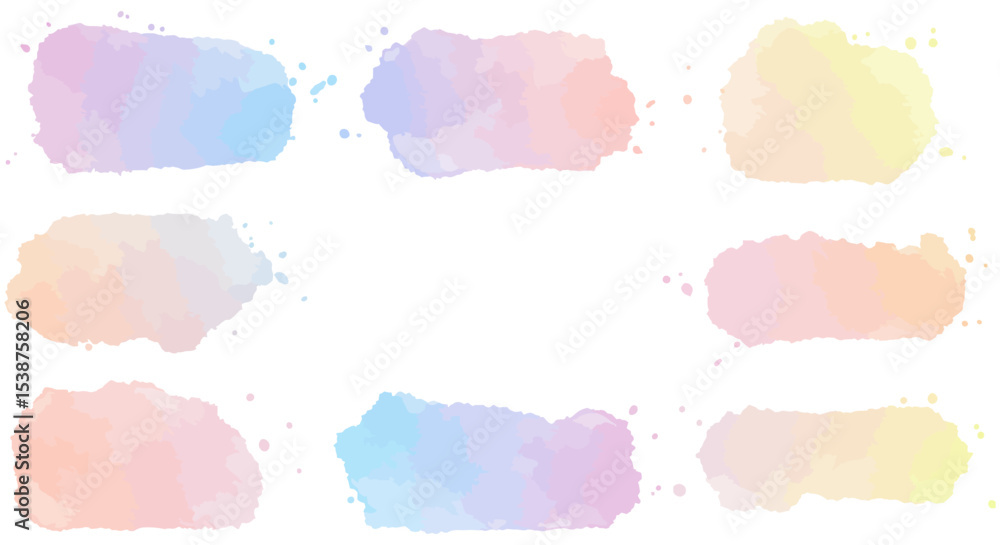 Poster Pastel watercolor blobs set in soft gradient tones with textured edges vector illustration