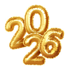 Shiny Gold Balloon Style Numbers Depicting the Year 2026 on a White Background, Vector Illustration for New Year Celebrations and Festive Decorations