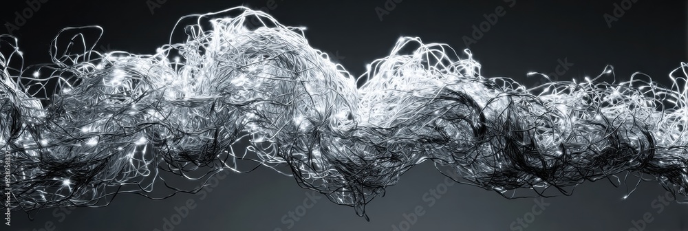 Poster Tangled Wire Mass Expands in Shadowed Background, Creating a Complex Texture and Visual Intrigue in a Contemporary Space